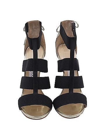 Jimmy Choo Jimmy Choo Elastic Strap Sandal Heels in Gold Leather (view 2)