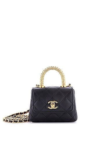 Chanel Coco Top Handle Clutch with Chain Quilted Lambskin with Crystal Detail Nano (view 1)
