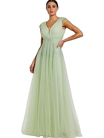 Mac Duggal Mac Duggal 37018 Jeweled Dress Tulle Sz 14 Sage Green Cocktail Dress (view 1)