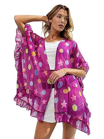 Easel Oh My Gauze Ruffle Trim Kimono Kimono (view 2)