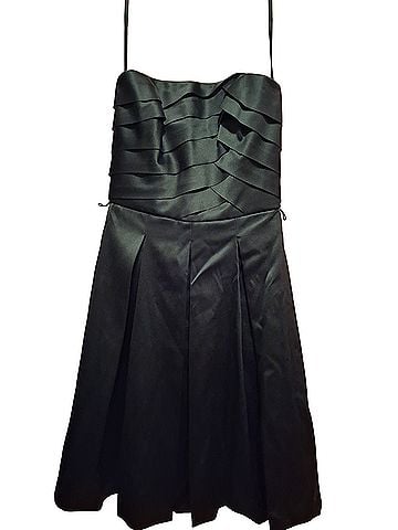 White House Black Market Black Satin Strapless Pleated Dress Fit Flare w Pleated Bodice Cocktail Dress (view 1)