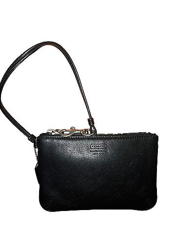 Coach Y2K Coach Black Leather Small Zip Top Pouch / Coin Clutch Wristlet Leather Wristlet (view 1)