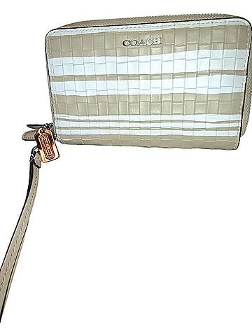 Coach Coach Bleecker Embossed Woven Leather Accordion Zip WalletColor: Silver / Fawn / WhiteStyle Leather Wristlet (view 1)