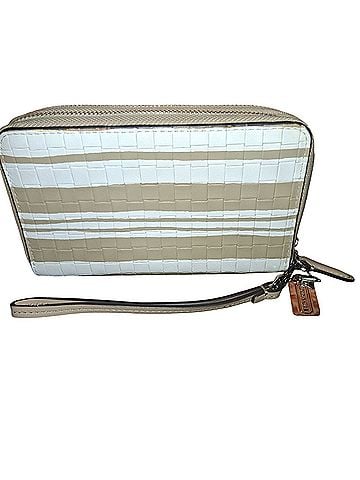 Coach Coach Bleecker Embossed Woven Leather Accordion Zip WalletColor: Silver / Fawn / WhiteStyle Leather Wristlet (view 2)