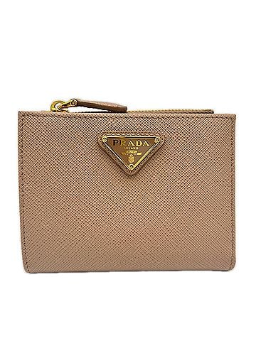 Prada PRADA Saffiano Triangle Wallet 1ML050 Bi-fold Beige Women's (view 1)