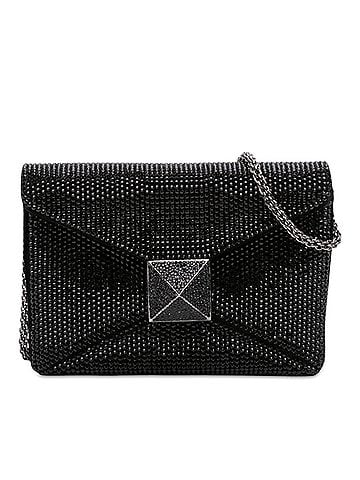 Valentino Small Crystal Embellished Suede One Stud Clutch with Chain (view 1)