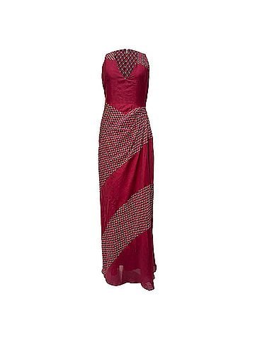 Sportmax Sportmax V-neck Printed Maxi Dress in Red Cotton (view 1)