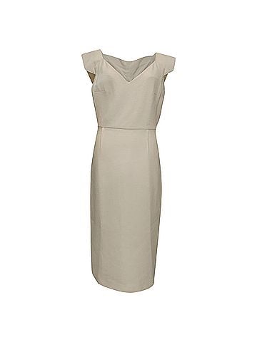Roland Mouret Roland Mouret V-Neck Midi Dress in Beige Wool (view 1)