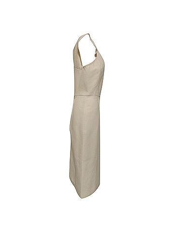 Roland Mouret Roland Mouret V-Neck Midi Dress in Beige Wool (view 2)
