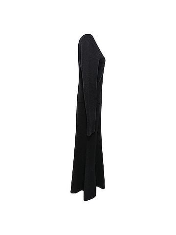 Victoria Beckham Victoria Beckham Square-Neck Long Sleeve Midi Dress in Black Wool (view 2)