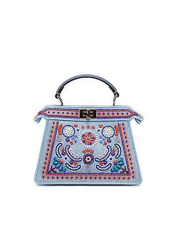 Fendi Petite Embroidered Denim Peekaboo ISeeU Satchel (view 1)