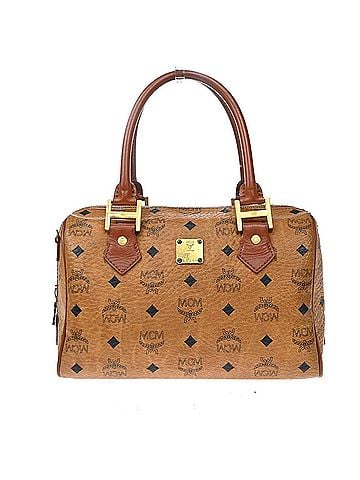 MCM Visetos Logogramme Canvas And Leather Brown Leather Handbag (view 1)