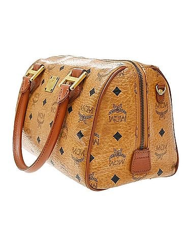 MCM Visetos Logogramme Canvas And Leather Brown Leather Handbag (view 2)