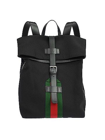 Gucci Web Fold Over Techno Canvas Black Cloth Backpack Bag (view 1)
