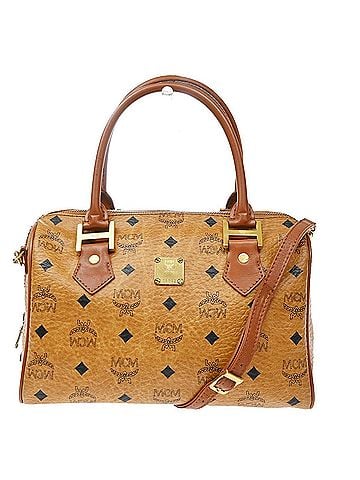 MCM Visetos Logogramme Canvas And Leather Brown Leather Handbag (view 1)