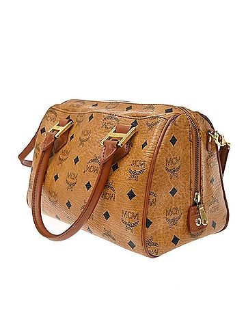 MCM Visetos Logogramme Canvas And Leather Brown Leather Handbag (view 2)