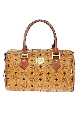 MCM Visetos Logogramme Canvas And Leather Brown Leather Handbag (view 1)