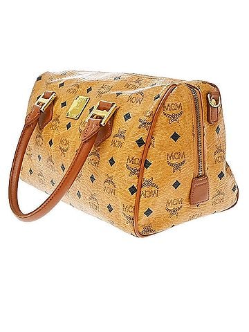 MCM Visetos Logogramme Canvas And Leather Brown Leather Handbag (view 2)