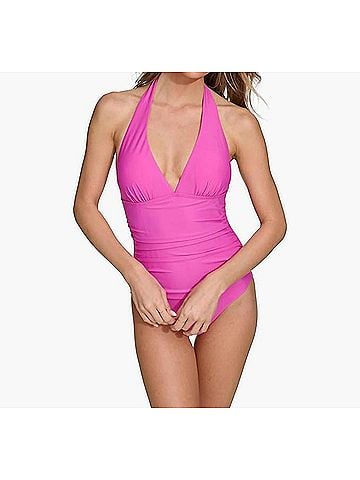 DKNY Trangle Halter One Piece Swimsuit in Carnation (view 2)