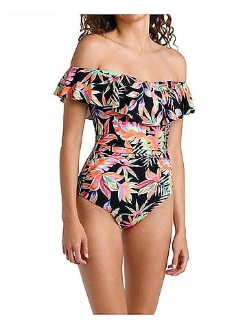 La Blanca Off The Shoulder Ruffle Mio One Piece in Best Escape (view 2)