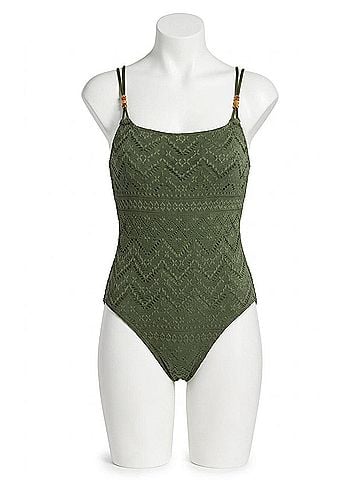 La Blanca Salt Eyelet One-Piece Swimsuit in Green (view 1)