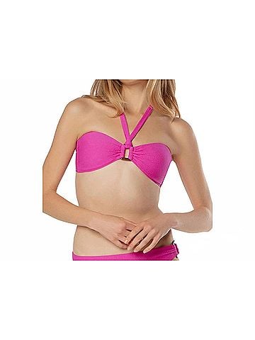 Helen Jon Soft Tie Tortoise Bandeau Bikini Top in Raspberry (view 2)