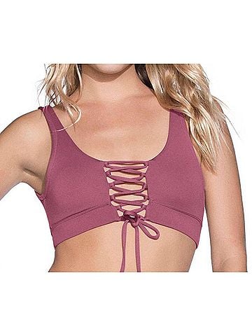 Maaji Reversible Lace Up 4-Way Halter Bikini Top in Maa Juneberry (view 2)