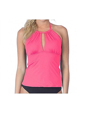 La Blanca Island Goddess Keyhole High Neck Tankini Top in Watermelon (view 2)