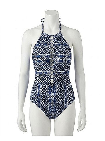 La Blanca High Neck Plunge Halter One Piece Swimsuit in Designer Jeans (view 1)