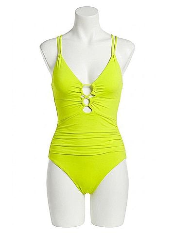 La Blanca Island Goddess Lace Up One Piece Swimsuit in Lime Green (view 1)