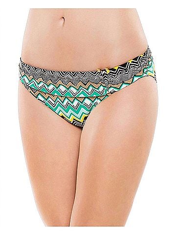 La Blanca Chevron Shirred Band Hipster Swim Bottom in Emerald Sahara (view 2)