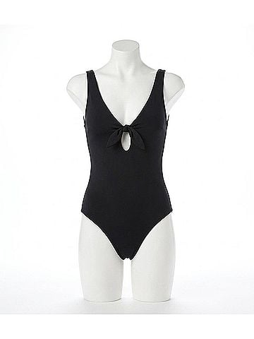 Robin Piccone Ava Tie Front One-Piece Swimsuit in Black (view 1)