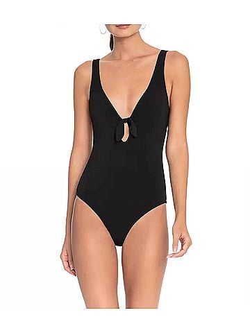 Robin Piccone Ava Tie Front One-Piece Swimsuit in Black (view 2)