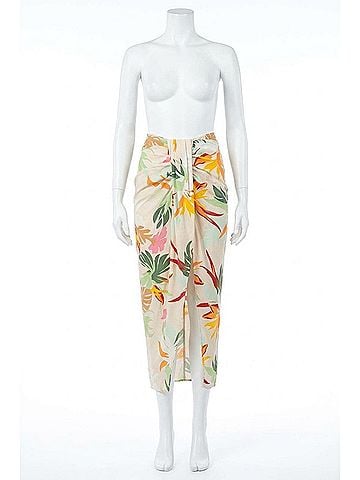LUCCA Floral-Print Gathered Sarong Skirt in White Tropical (view 1)