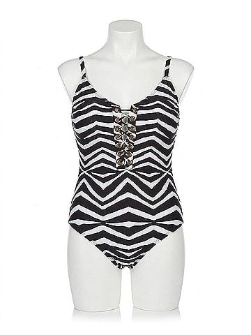 La Blanca Wild Safari Plusace Up One Piece Swimsuit in Lab Black And White (view 1)