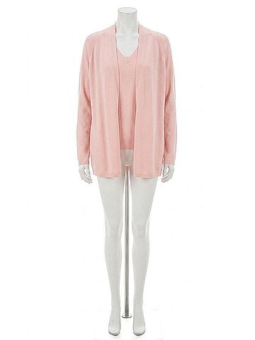 Kinross Rib Trim Cardigan in Blush (view 1)
