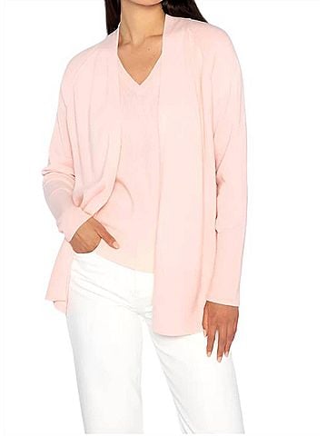 Kinross Rib Trim Cardigan in Blush (view 2)