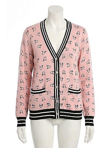 Minnie Rose Cotton Cashmere Sport Print Cardigan in Pink Bellini (view 1)