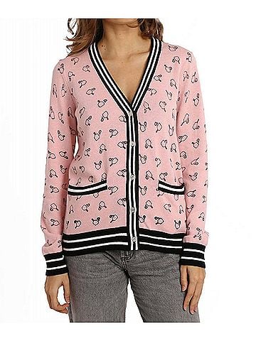 Minnie Rose Cotton Cashmere Sport Print Cardigan in Pink Bellini (view 2)