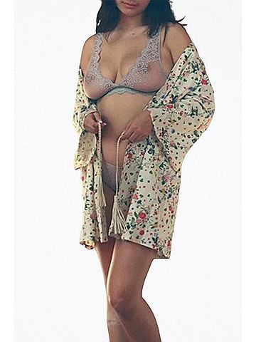 ONLY HEARTS Marianne Floral Organic Cotton Kimono in White Floral (view 2)