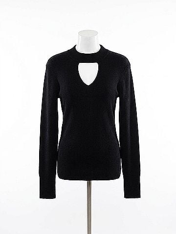 Minnie Rose Women's Key Hole Sweater in Black (view 1)