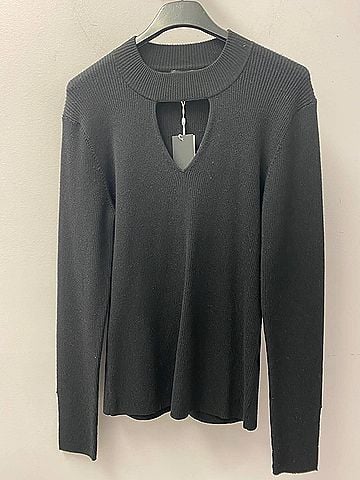 Minnie Rose Women's Key Hole Sweater in Black (view 2)