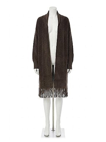 Soia & Kyo Danela Knit Scarfigan With Fringe in Mushroom (view 1)