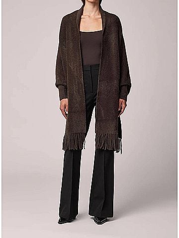 Soia & Kyo Danela Knit Scarfigan With Fringe in Mushroom (view 2)