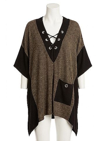 Angel Apparel V-Neck Tie Up Poncho in Stone (view 1)