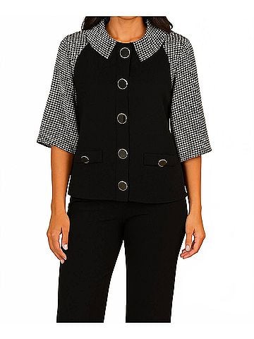 Angel Apparel Button Poncho in Black/White (view 2)