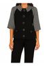 Angel Apparel Solid Black Button Poncho in Black/White Size S - photo 2