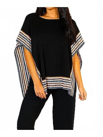 Angel Apparel Embroidered Poncho Top in Black (view 2)