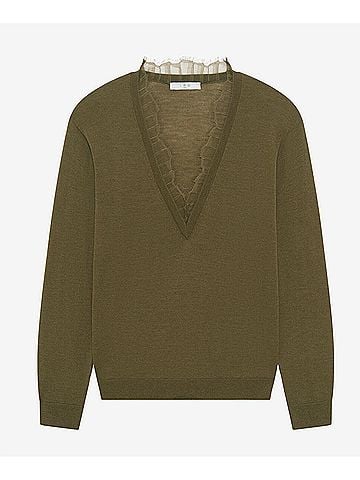 IRO Women's Haby Lace V-Neck Pullover Sweater in Green (view 2)
