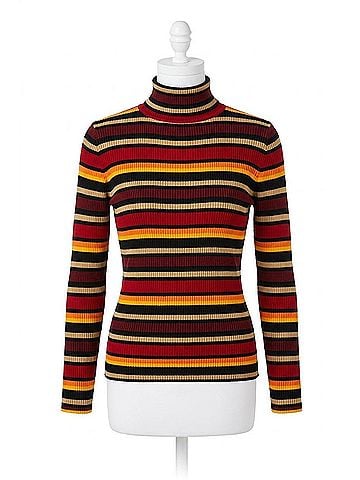 Victoria Beckham Striped Ribbed Wool Blend Turtleneck Sweater in Red (view 1)